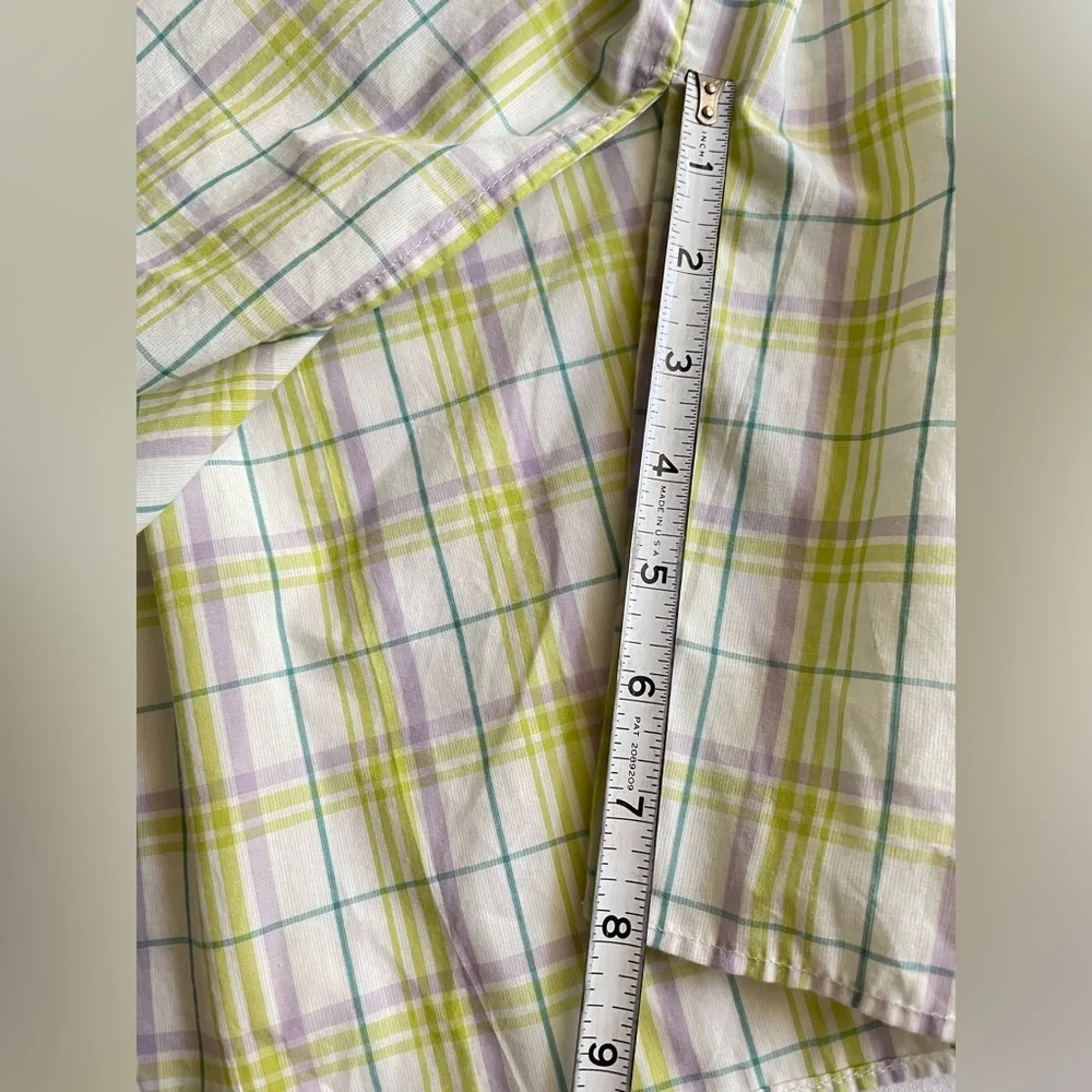 Anthropologie women white plaid short sleeve button front pajamas top